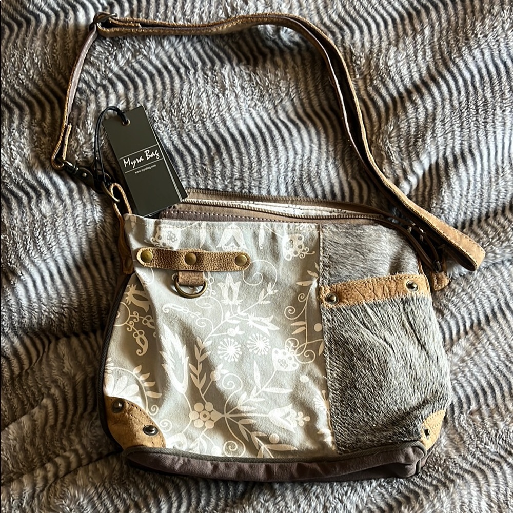 Tan and Cream dove shoulder bag MYRA BAG